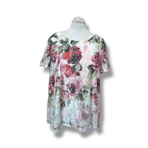Simply Emma Women’s Lace Overlay Floral Tunic, White Floral Rose, size 1X